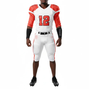 Ensemble de maillot et pantalon de football américain pour homme, sublimé, anti-humidité, ajusté, manches trois quarts, blanc et rouge, numéros d'équipe - Product Image 3