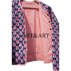 Chaqueta de Punto Acolchada Estilo Bohemio Vintage Hecha a Mano para Mujer, Chaqueta de Invierno Reversible de Algodón Suave con Estampado Floral, Estilo Casual - Product Image 5