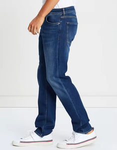 Pantalons en jean droits, taille mi-haute, coupe régulière, style streetwear, tissu polyester/coton, vente en gros, mode masculine, pantalon décontracté chic - Product Image 3