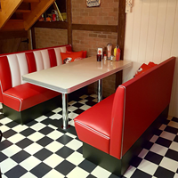 Ensemble de Banquettes de Diner Américain Rétro avec Table, Mobilier de Restaurant Café Hôtel Bar en Cuir PU Rouge et Blanc