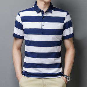 Polo homme à manches courtes en coton fin à rayures avec logo personnalisé OEM, broderie et impression, design estival - Product Image 6