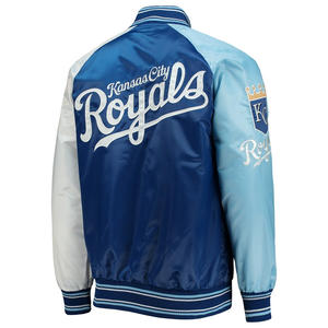 Chaqueta personalizada de satén Kansas Royals, chaqueta de béisbol azul real para hombre, chaqueta universitaria teñida con letras de seda a presión completa - Product Image 3