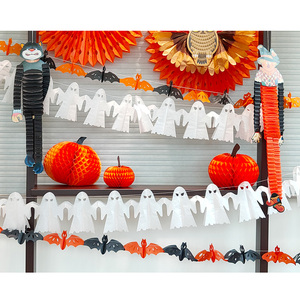Guirnalda de Murciélagos y Arañas para Halloween, Decoraciones Colgantes de Pared, Plástico Naranja y Negro, Decoración para Fiestas - Product Image 2