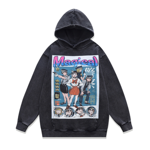 Sweat à capuche Anime personnalisé en coton 400g, imprimé DTG, brodé, délavé à l'acide, pour homme, manches longues, coupe oversize, style streetwear - Product Image 6