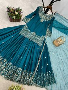ชุดสلوارกะมีซผ้าจอร์เจตต์ ปักลายนูน ประดับเลื่อม งานฝีมือ พร้อมสวมใส่ สไตล์ดั้งเดิม สำหรับงานปาร์ตี้ งานแต่งงาน งานดีวาลี ทุกโอกาส - Product Image 2