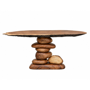 Mesa Consola de Madera Sólida de Suar con Base de Piedras de Río Orgánicas Apiladas para Vestíbulo de Resort, Mueble Moderno para Sala de Estar, Venta al por Mayor - Product Image 2
