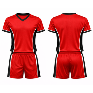 ชุดวอลเลย์บอลทีมสีแดงคลาสสิกแบบ OEM ระบายอากาศได้ดี คอวี พร้อมกางเกงขาสั้น สำหรับการแข่งขัน - Product Image 3