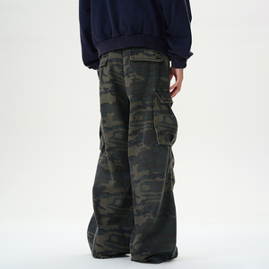 Personalizado 100% algodón para hombre suelto recto Stonewashed Jeans Full Digital impreso camuflaje Denim Cargo Pantalones - Product Image 3