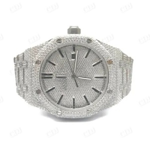 นาฬิกาประดับเพชร VVS Moissanite ชุบทองหรูหราตัวเรือนเงินนาฬิกาข้อมืออัตโนมัติสไตล์ฮิปฮอปสุดเท่สำหรับผู้ชายผู้หญิง - Product Image 1