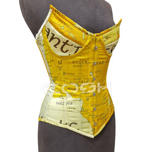 Corset sur mesure en satin à motif de carte vintage, jaune, avec baleines en acier, pour la mode et le cosplay - Product Image 4