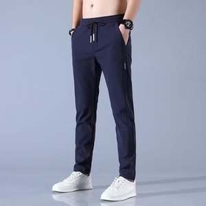 Pantalon décontracté pour homme en soie glacée respirante, pantalon droit léger pour l'été - Product Image 2