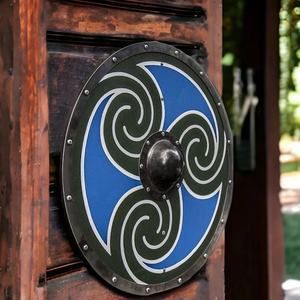 โล่ไวกิ้ง JEXMOO ทำมือ ขนาด 24 นิ้ว ทำจากไม้และเหล็กกล้าคาร์บอนสูง ดีไซน์แบบมีฐานตรงกลาง พร้อมรองรับการปรับแต่งและใช้งานร่วมกันได้ - Product Image 3