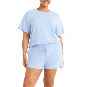 เซ็ตชุดกางเกงขาสั้น2ชิ้นสำหรับผู้หญิงชุด2ชิ้นเสื้อครอปคอกลมแขนสั้นผ้าคอตตอนทรง100% ทรงโอเวอร์ไซส์และกางเกงขาสั้นสำหรับฤดูร้อน - Product Image 5