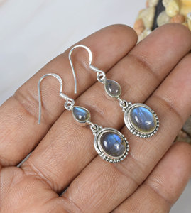 Hot Sale Women 925 Sterling <b>Silver</b> Pear Oval Cut Bezel Setting Labradorite Gemstone Fine Drop Dangle Earring <b>Wedding</b> Gift - Product Image 3