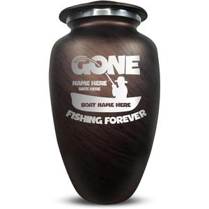 Urna de cremación para adultos grande personalizada de bajo precio con Gone Fishing Forever para cenizas de hombres o mujeres de la India - Product Image 3