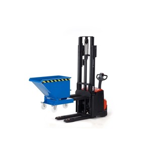 Carrello ribaltabile in acciaio per trattori a timone, con ruote, volume di 200 litri, blu - Product Image 2
