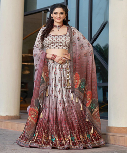 Lehenga choli ชุดแต่งงานของผู้หญิงอินเดียผ้าคอตตอนสวยงามเย็บกึ่ง salwar งานปาร์ตี้ - Product Image 3