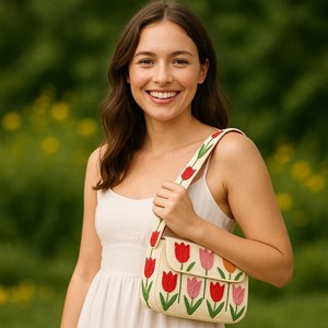 Bolso de hombro con cuentas de flores Bolso de tulipán con cuentas Bolso floral, Bolso bohemio chic, Bolso de hombro de primavera, Monedero con cuentas, Bolso hecho a mano - Product Image 2