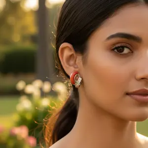 Pendientes de Aro de Plata con Coral para Mujer, Elegantes y Modernos, Accesorio de Joyería - Product Image 1