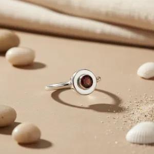 925 Silver Silver Plated <b>Garnet</b> <b>Ring</b> Bezel Setting Minimalist Style Unisex Everyday Wear Gemstone - Product Image 2