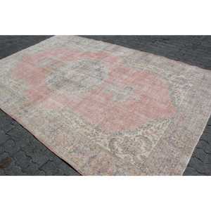 7.3x11.5 ft Rug, Vintage Rug, Turkish <b>Red</b> <b>Wool</b> Polka dot Rug - Product Image 2