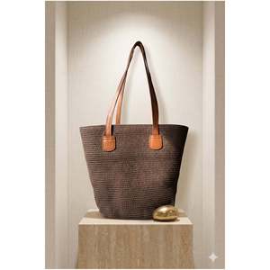Bolso de paja marrón Luminos Butik con asas de cuero CNT2005-CNT2005-Coffee - Product Image 1