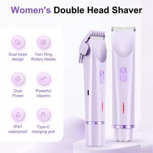 Rasoir électrique pour femme à double tête, chargement USB-C, peigne intégré, lames en acier inoxydable, pour visage, jambes, bras - Corps IPX7 - Product Image 3