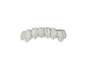 Ensemble de grillz en argent poli personnalisé pour les dents supérieures et inférieures, embout buccal en métal simple style hip-hop pour hommes et femmes - Product Image 4