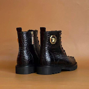 Bottes montantes en cuir importées, à lacets, doublure en fourrure de mouton, semelle antidérapante, style britannique, hiver automne - Product Image 3