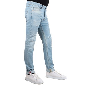 Marque privée de couture italienne pour hommes Jeans Slim Fit Light Wash Cracks avec haut cousu pour la vente en gros 98% coton 2% Ea - Product Image 1