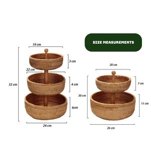 Plateau à fruits en rotin à deux niveaux avec poignée Plateau de service de haute qualité de taille personnalisée pour les fêtes à la maison et au buffet - Product Image 2