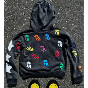 Sudadera con Capucha Negra Lavada con Cierre y Estampado Puff Multicolor, Chaqueta de Forro Polar Estilo Urbano - Product Image 2