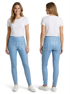 Pantalons en similicuir pour le streetwear et le bureau, coupe slim, grain lisse, devant dissimulé, élégant, jambe droite, pantalon en cuir tendance - Product Image 3