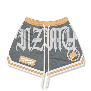 Custom Gradient Dyeing Raw Hem Denim <b>Shorts</b> <b>Men</b> <b>Baggy</b> Design skulls and printed Made Pakistan Size 6XL Fitness/Casual Mesh - Product Image 2