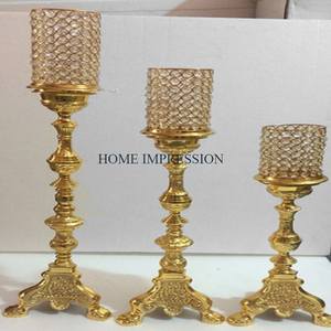 Candelabros de mesa de latón puro y cristal, Juego de 3 tamaños diferentes, decoración de artículos de mesa, candelabro de Metal a la venta - Product Image 1