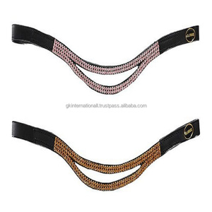 Bande de sourcils de cheval en cuir véritable noir, fait à la main, double vague ou en forme de V, 2 rangées de cristaux d'argent, bande de sourcils bling wave - Product Image 2