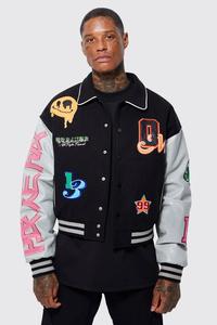 Chaqueta universitaria de béisbol Vintage para hombre 2024, nuevas tendencias, Bordado de lana 100%, Letterman, cuello levantado, estilo de calle alta para invierno - Product Image 5