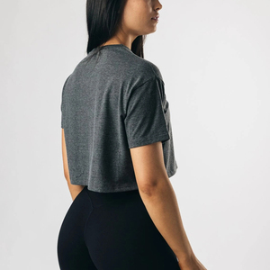 Camiseta corta de algodón 100% para mujer, estilo informal, 180 gramos, tela de Jersey, patrón sólido, teñido liso, ajuste holgado, diseño en blanco - Product Image 2