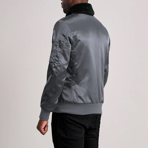 Premium Xander Grey Winter Varsity Jacket Stand Collar Satén Exterior Acolchado Poliéster Forro Cierre de cremallera - Product Image 5