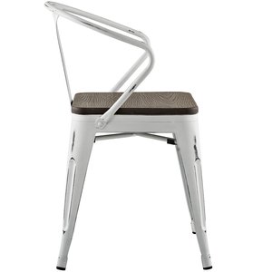 Vintage Industrial Design Modern <b>Stackable</b> White Metal <b>Dining</b> <b>Chair</b> with Dark Wooden Seat Featuring Backrest Iron - Product Image 5