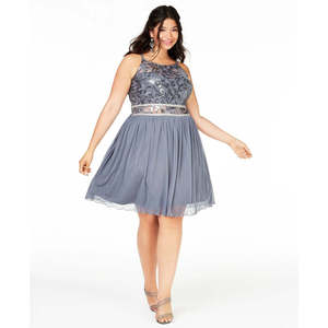 Robe évasée grise tendance pour femme BCX, grande taille 20W, ornée de chiffon, taille empire, silhouette ample XL 2XL 3XL 4XL 5XL - Product Image 1