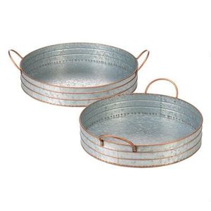 Plateau rond en métal galvanisé Plateau majordome unique Centre de table décoratif pour table basse ou table à manger - Product Image 6