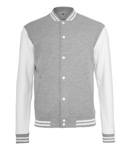 Veste Sweat College Varsity pour hommes gris chiné blanc broderie chenille personnalisée CollegeBaseballjacket pour hommes - Product Image 1