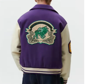 Vestes universitaires d'hiver personnalisées pour hommes, col montant, style letterman à la mode avec logos en chenille, design en cuir de laine brodé - Product Image 2