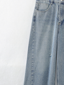 OEM personalizado cremallera mosca Denim pierna ancha de longitud completa casual moda jeans pantalones de las mujeres de encargo suelta de alta cintura Boyfriend estilo de mezclilla - Product Image 4