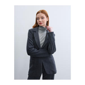 Chaqueta Blazer de Punto para Mujer, Mezcla de Algodón Antracita, con Mangas Largas - Product Image 5