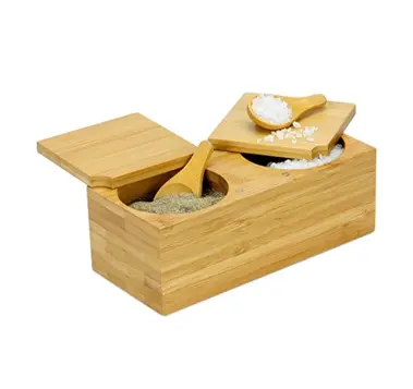 Ristorante speciale giglio casa a due livelli di legno sale e pepe set di scatole di spezie con cucchiaio abbinato e coperchio attaccato