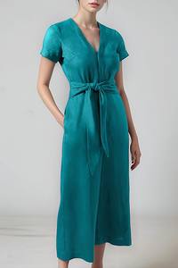 Robe maxi caftan bleue à manches longues en rayonne froissée et couverture en coton robe de mariée minimaliste Boho Chic pour l'été - Product Image 4