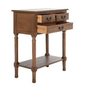 OEM ที่กําหนดเองไม้เนื้อแข็งทําโต๊ะคอนโซลทําด้วยมือพร้อมลิ้นชักสามชั้นโต๊ะคอนโซลคุณภาพดีที่สุดในอินเดีย - Product Image 2