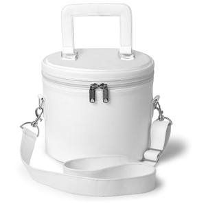 Étui de chapeau Fez maçonnique OES de qualité supérieure en cuir blanc, avec emblèmes doubles de l'Étoile de l'Orient (broderie machine) sur le devant et le dessus, et bandoulière - Product Image 4